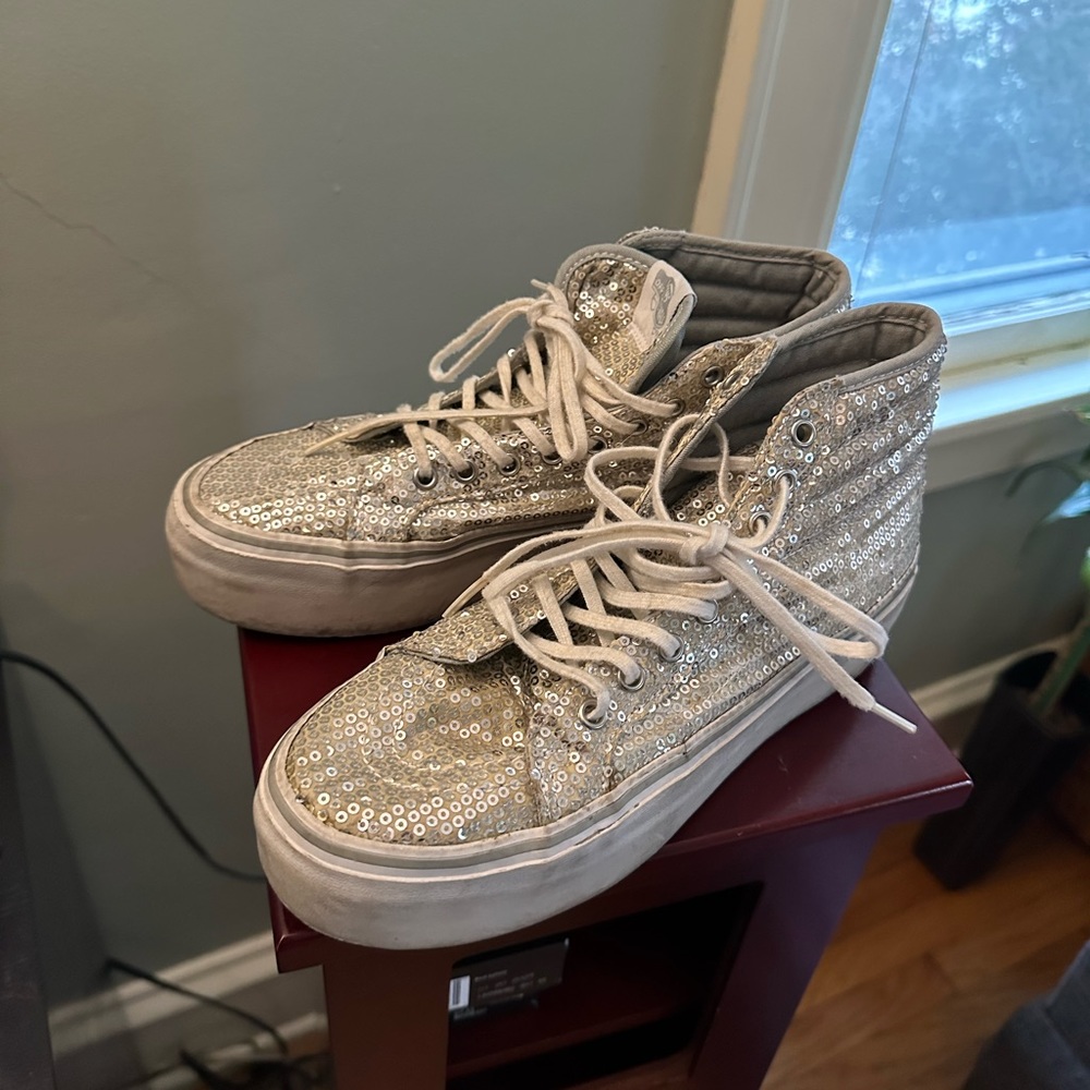 Sequin silver high top Vans